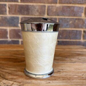 Chrome Plated Pearly Enamel Finish Vintage Toothbrush Holder READ